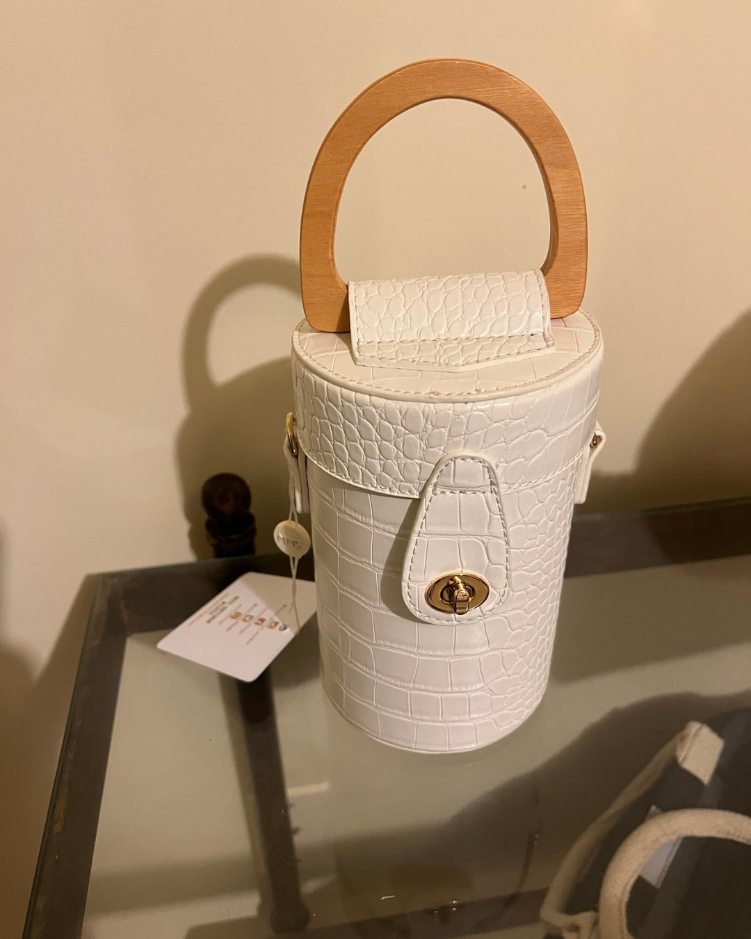 Bucket Crossbody Tote with Wooden Handle - Image 2