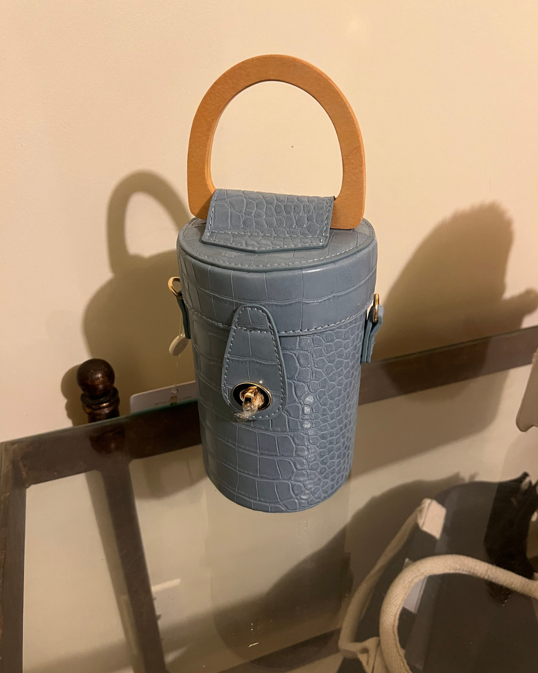 Bucket Crossbody Tote with Wooden Handle